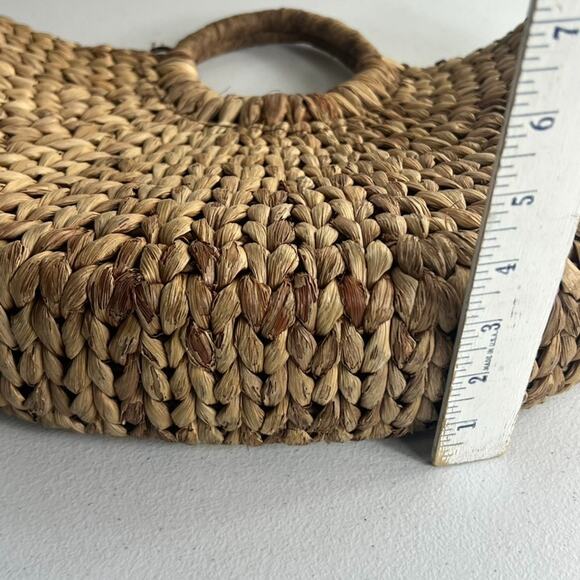 Xhilaration Brown Handbag Purse Half Circle 100% Corn Husk Lined Beach Summer - Picture 4 of 8